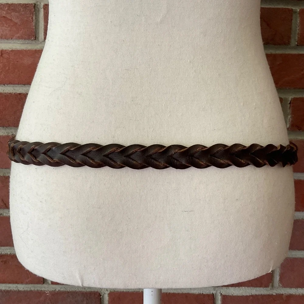 NEW Brown Braided Leather Adjustable Belt Size M/L NWOT